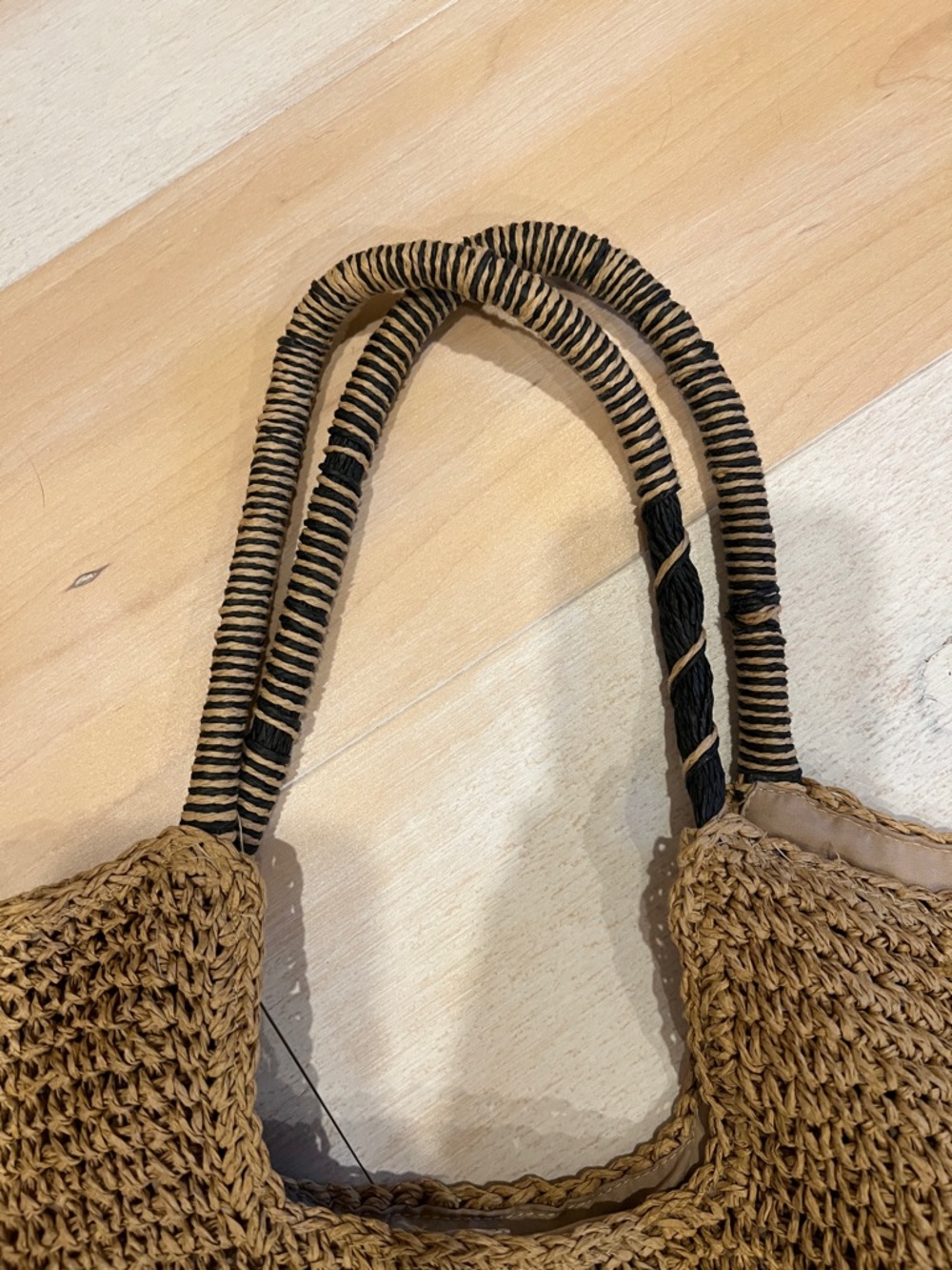 Reitmans Brown Woven Raffia Tote with Striped Handles - Picture 4 of 6